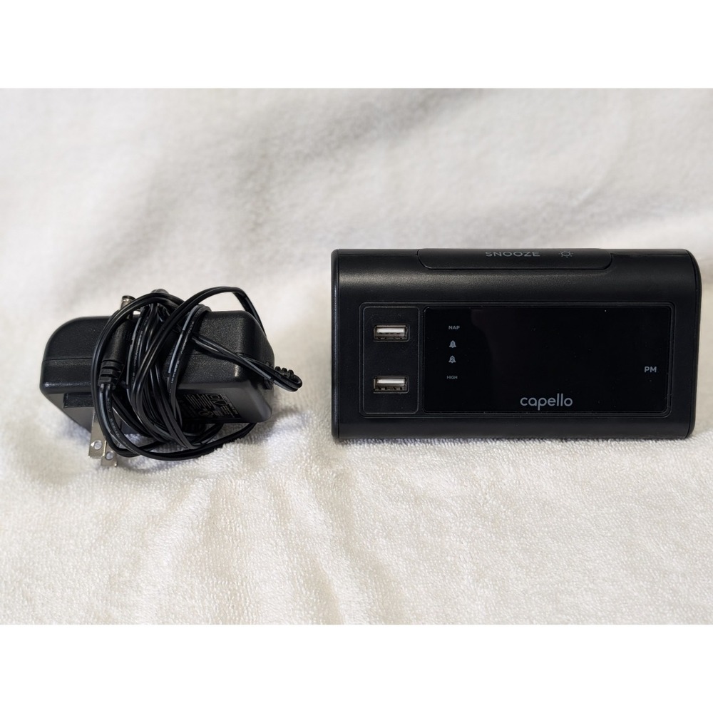 Capello CA-20A Double Charge Alarm Clock Dual USB Charging Port Black LED Tested